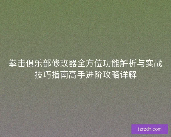 拳击俱乐部修改器全方位功能解析与实战技巧指南高手进阶攻略详解