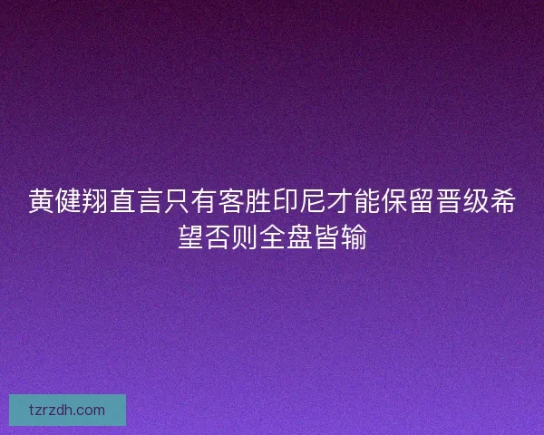 黄健翔直言只有客胜印尼才能保留晋级希望否则全盘皆输